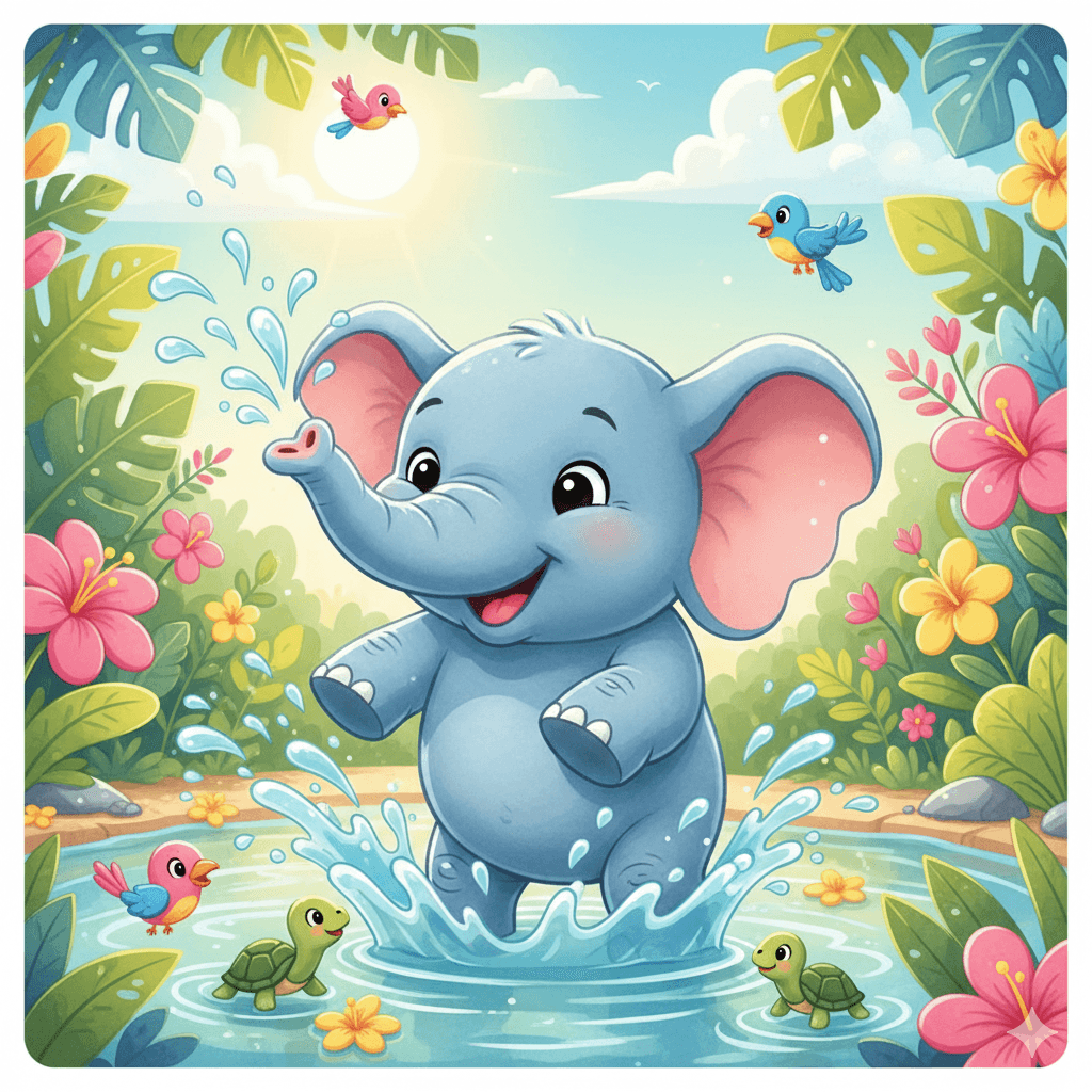 Baby Elephant’s Water Splash Adventure